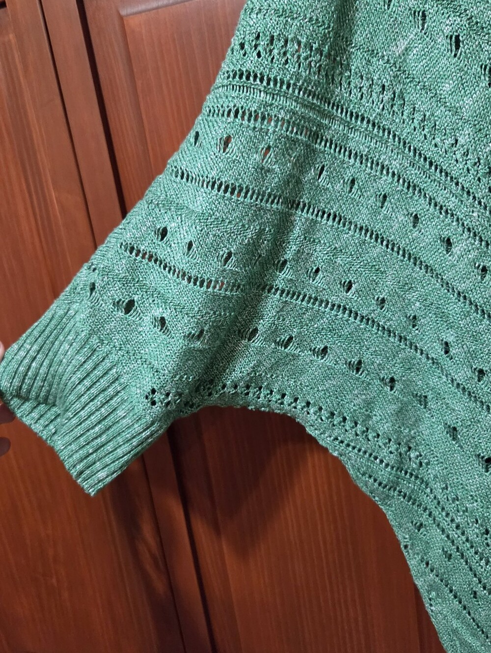 Torrid Green Dolman Sleeve Open Knit Pullover V Neck Boho Nature Sweater | 3X - Picture 3 of 8